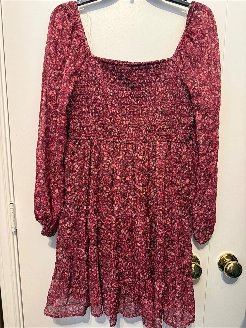 Smocked Square Neck Floral Mini Dress - Berry Pink
